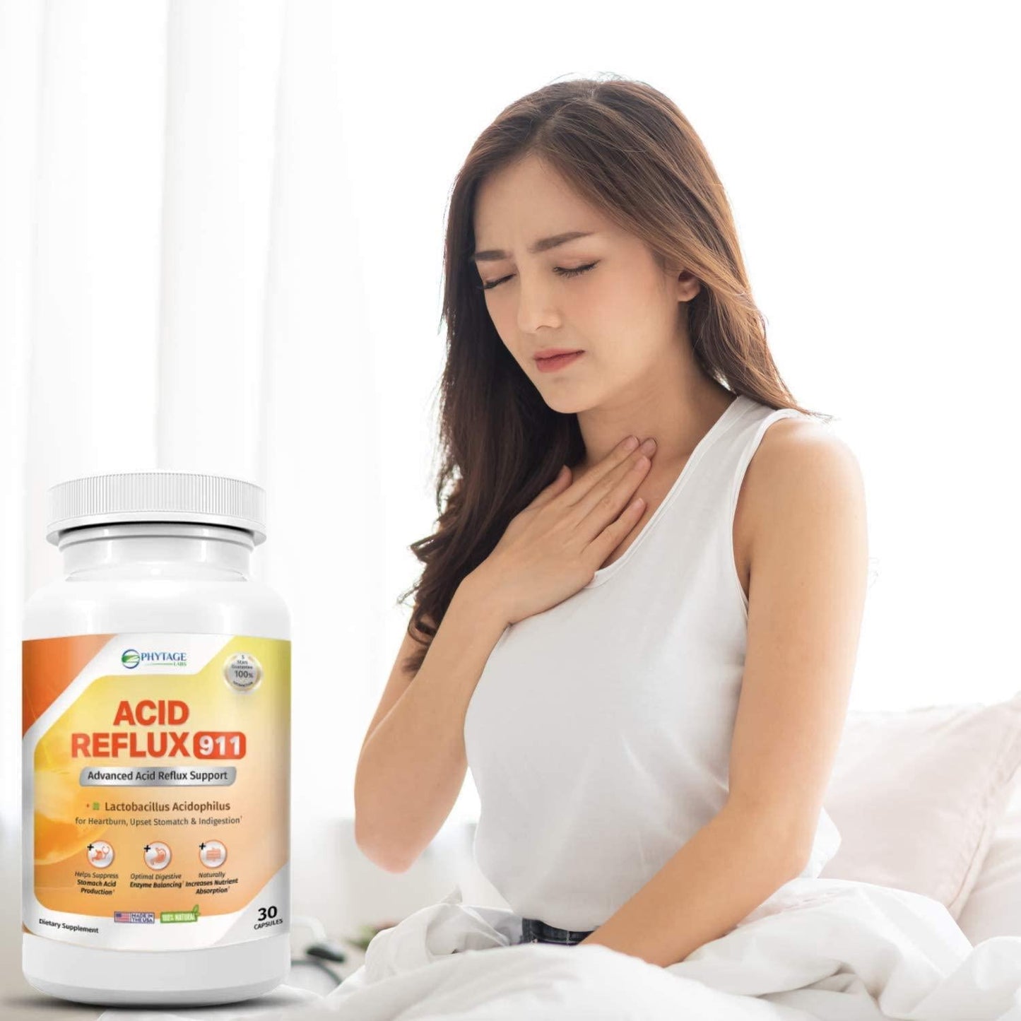 Natural Acid Reflux 911 Supplement Helps Relief Upset Stomach, Heartburn and Acid Indigestion - 100% Natural Powerful Acid Reducer for Fast Natural GERD and Heartburn Relief - 30 Capsules