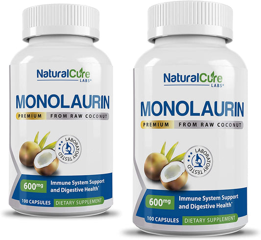 Natural Cure Labs Premium Monolaurin 600mg - 2 Pack, 200 Capsules