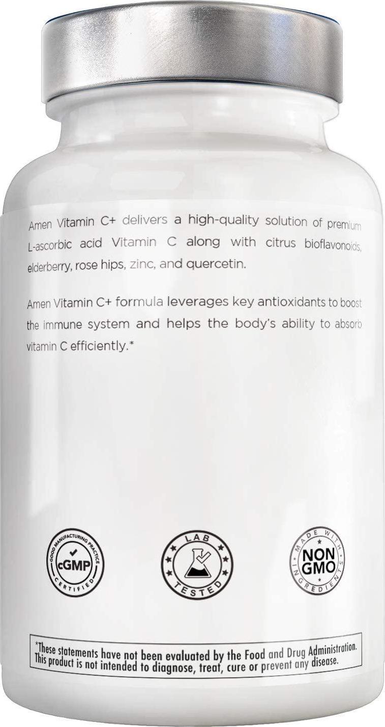 Natural Daily Vitamin C 1285mg Supplement, Citrus Bioflavonoids Fruits, Elderberry, Quercetin, Rosehips Extract, Zinc, Grapefuit, Lemon, Orange Powder – Vegan, Non-GMO – 2 Months Supply - 120 Capsules