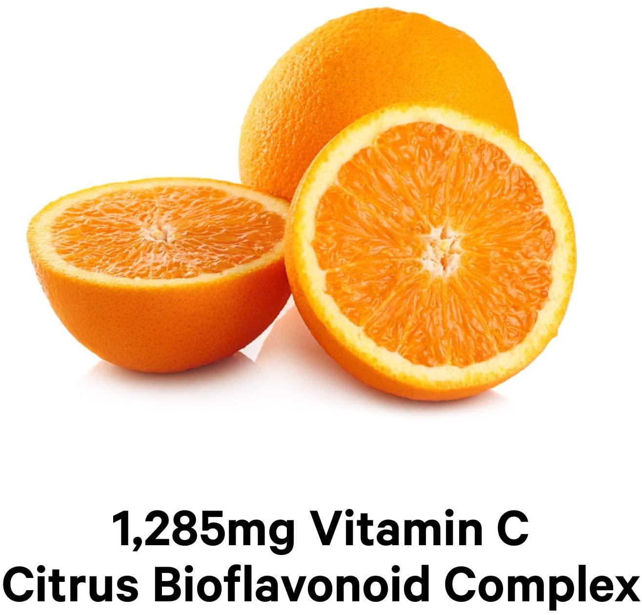 Natural Daily Vitamin C 1285mg Supplement, Citrus Bioflavonoids Fruits, Elderberry, Quercetin, Rosehips Extract, Zinc, Grapefuit, Lemon, Orange Powder – Vegan, Non-GMO – 2 Months Supply - 120 Capsules