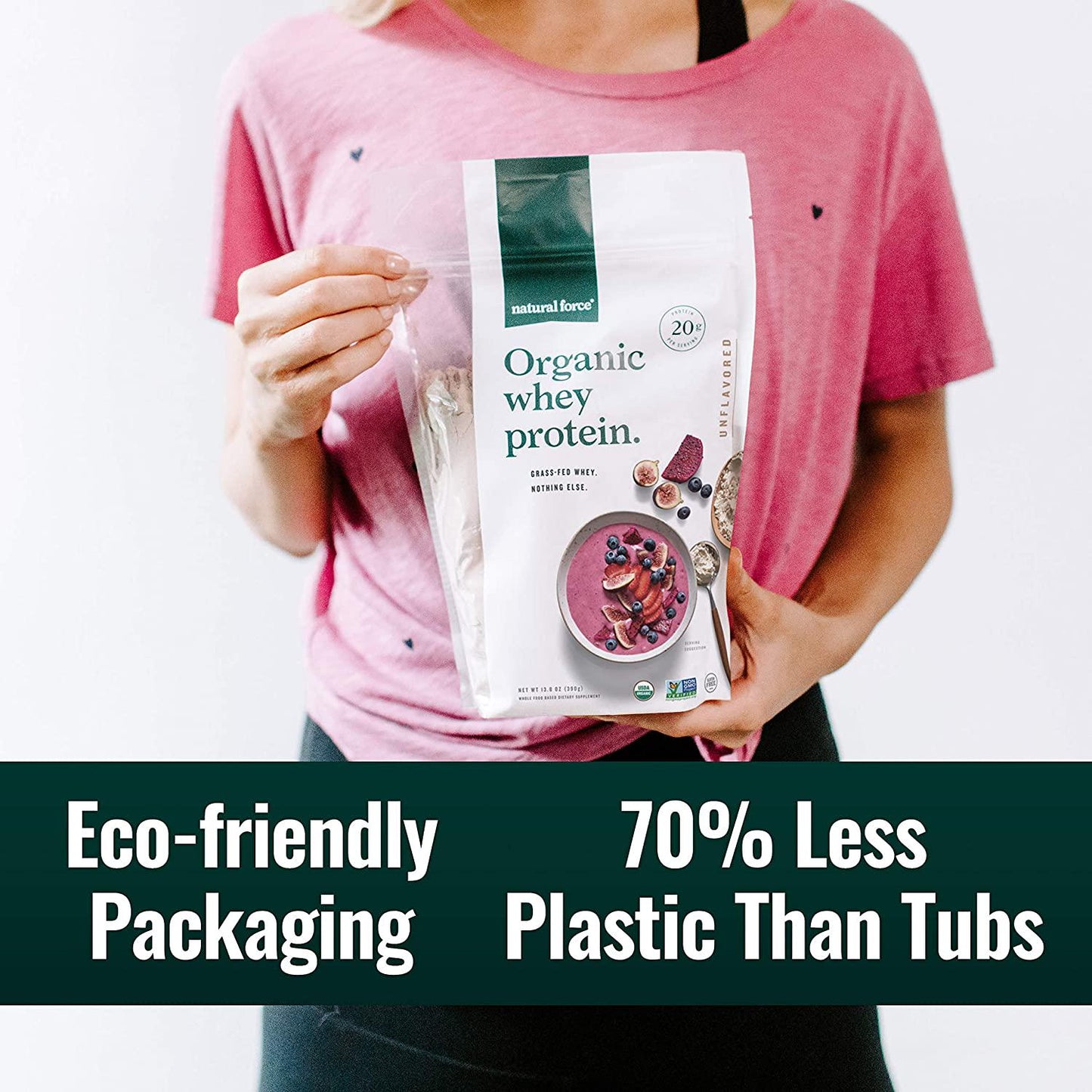 Natural Force Organic Whey Protein Powder – Grass Fed, Clean, Lab Tested *Pure Unflavored* 13.8 oz. A2 Protein Concentrate – Certified Keto, Paleo Friendly, Non-GMO and Humane