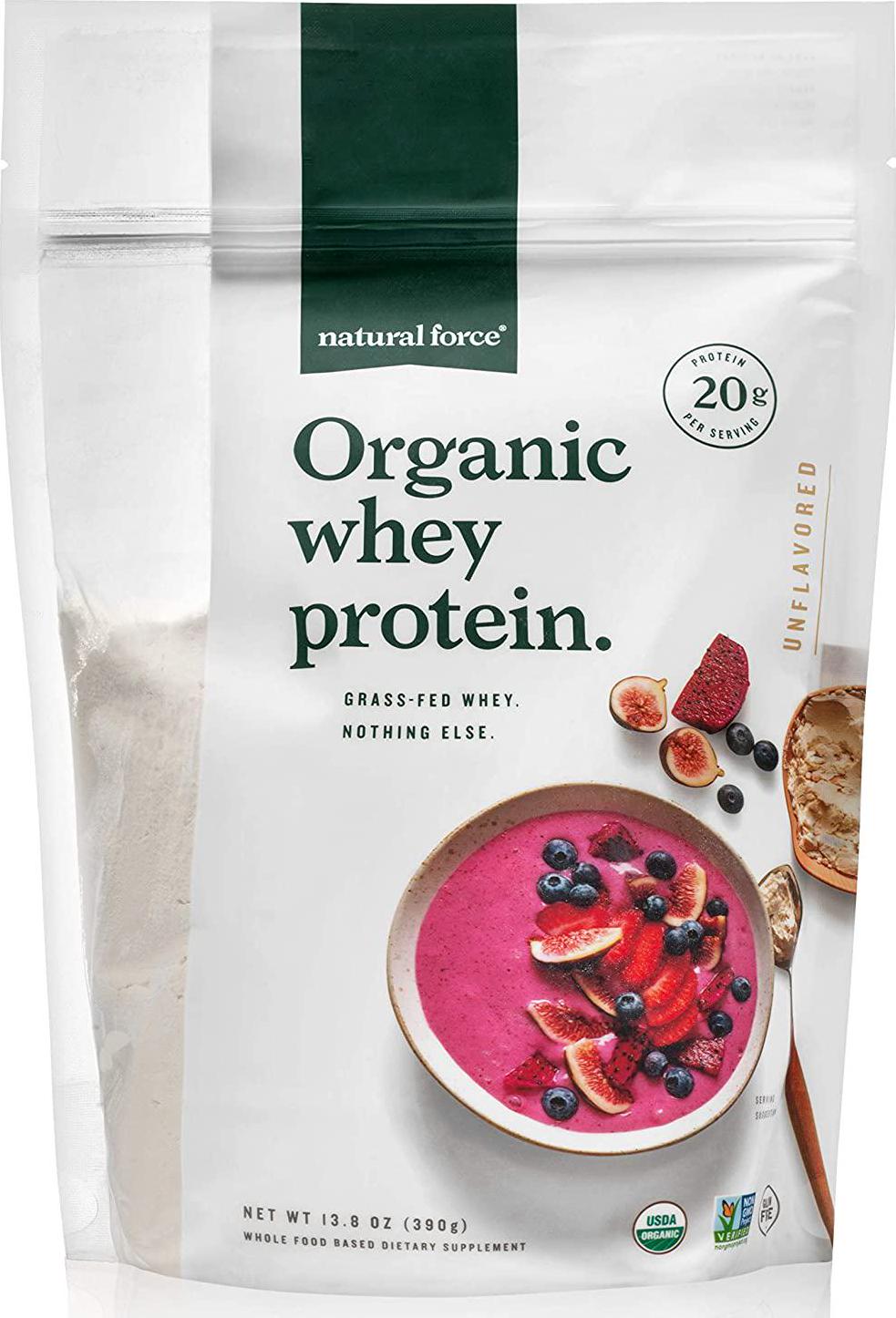Natural Force Organic Whey Protein Powder – Grass Fed, Clean, Lab Tested *Pure Unflavored* 13.8 oz. A2 Protein Concentrate – Certified Keto, Paleo Friendly, Non-GMO and Humane