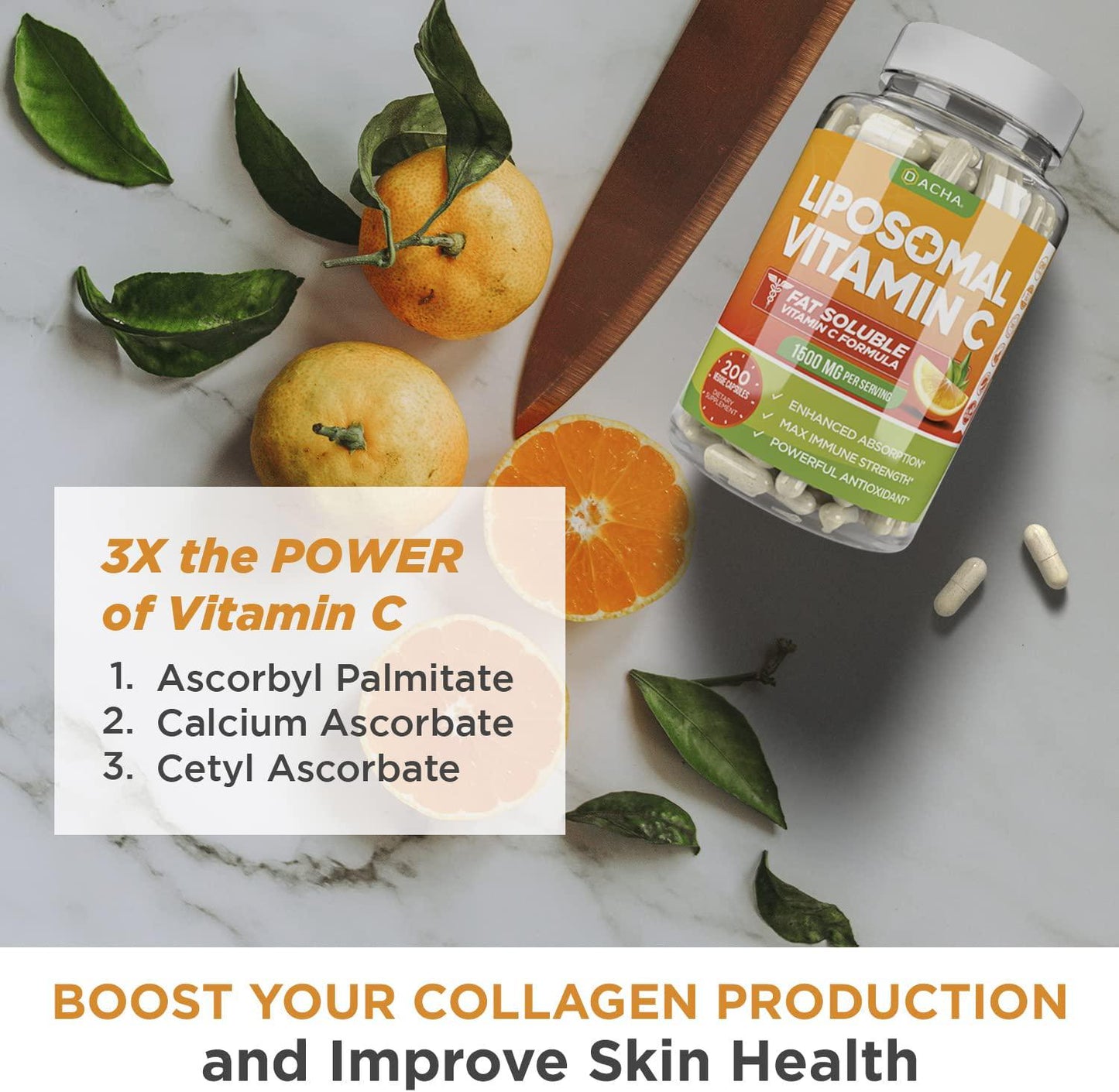 Natural Liposomal Vitamin C - 200 Capsules, 1500mg, Immune System and Collagen Booster, High Absorption Fat Soluble VIT C, Buffered, Anti Aging Skin Vitamins, Anti Inflammatory, Sunflower Lecithin