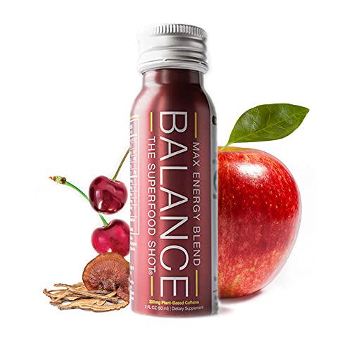 Natural Max Energy Shot with Superfoods, 300mg Organic Caffeine, Brain Support, Mushroom Blend with Maca - 1/2 Day Organic Fruits and Veggies, Vegan, Gluten-Free (6 Pack)