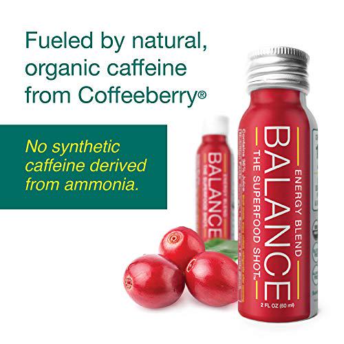 Natural Max Energy Shot with Superfoods, 300mg Organic Caffeine, Brain Support, Mushroom Blend with Maca - 1/2 Day Organic Fruits and Veggies, Vegan, Gluten-Free (6 Pack)