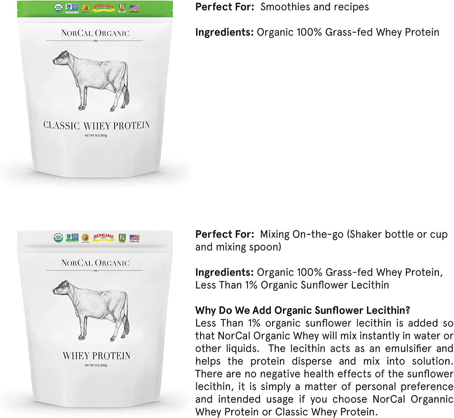 Natural Norcal Organic Grass Fed Whey Protein Powder (Unflavored)