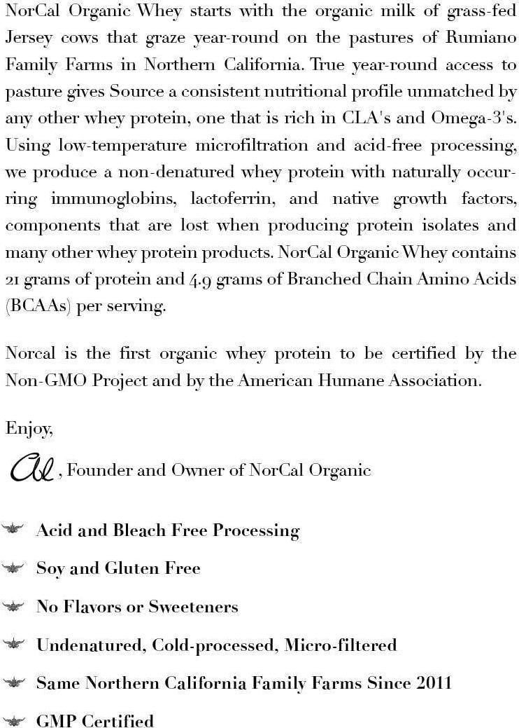 Natural Norcal Organic Grass Fed Whey Protein Powder (Unflavored)