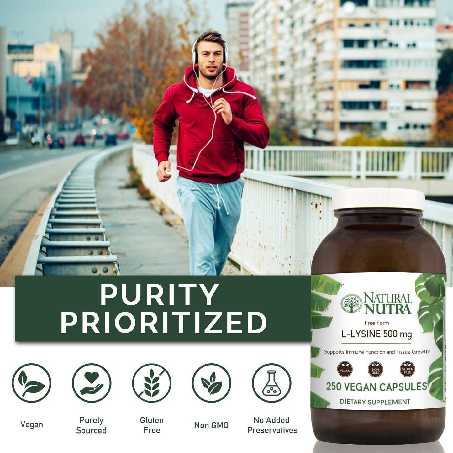 Natural Nutra L Lysine HCl, Promotes Healthy Bone Growth, Helps Built Collagen, Tissue Formation, Improve Calcium Absorption, Alpha Amino Acid Supplement, Non GMO, Vegan, 500 mg, 250 Capsules.