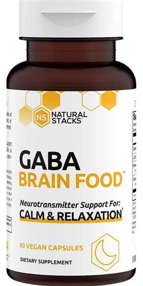 Natural Stacks GABA Supplement 60 ct. - Deep Relaxation and Calm - Night Time Aid - Brain Food Formula Promotes GABA (Gamma-Aminobutyric Acid)