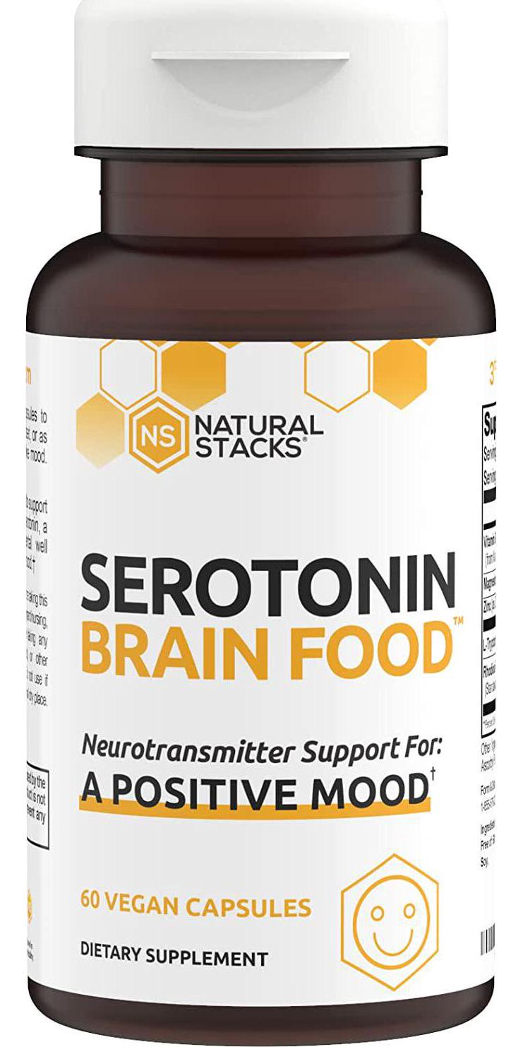 Natural Stacks Serotonin Brain Food Mood Booster 60 ct. - Naturally Promotes Serotonin Production - Formulated for Stress and Anxiety Relief