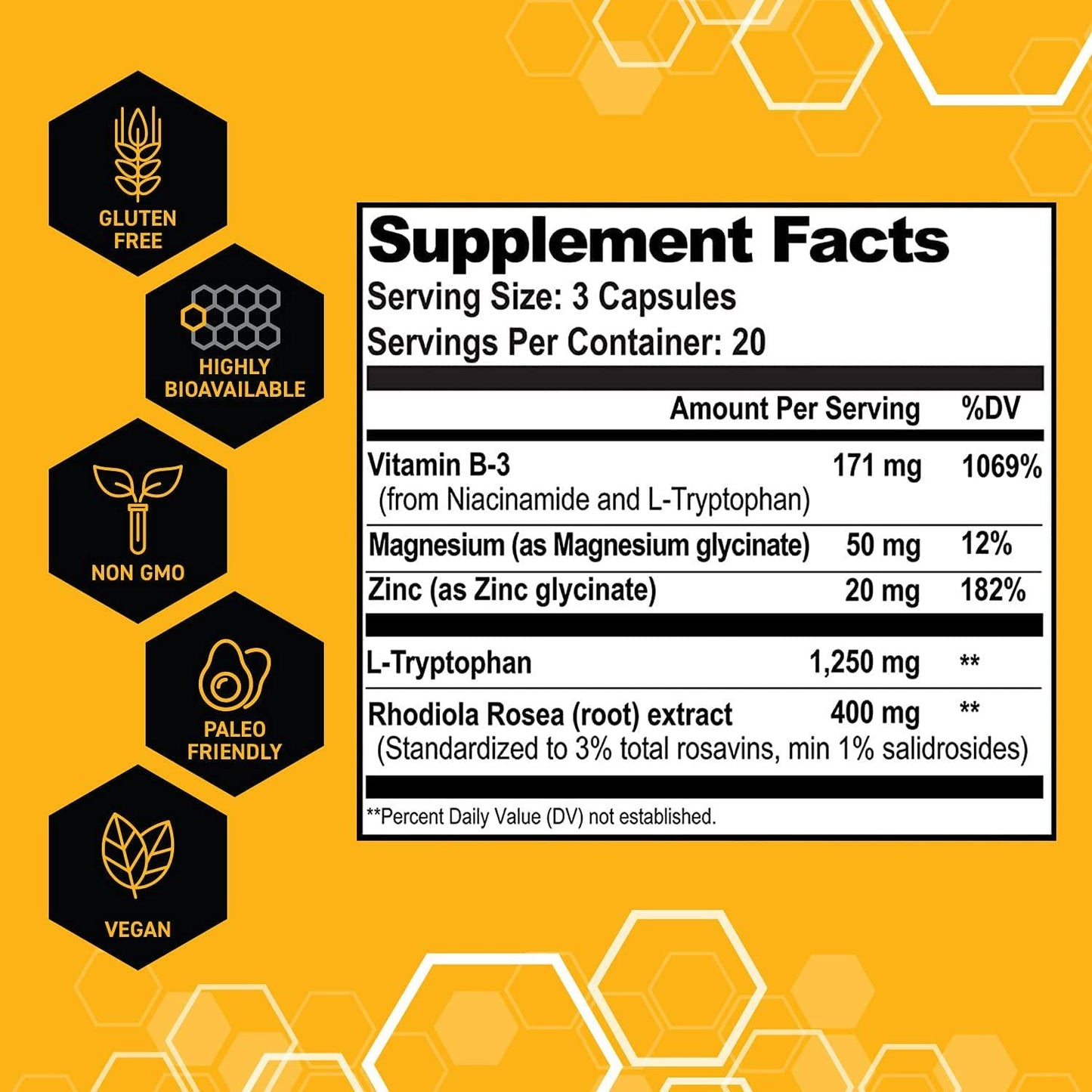 Natural Stacks Serotonin Brain Food Mood Booster 60 ct. - Naturally Promotes Serotonin Production - Formulated for Stress and Anxiety Relief