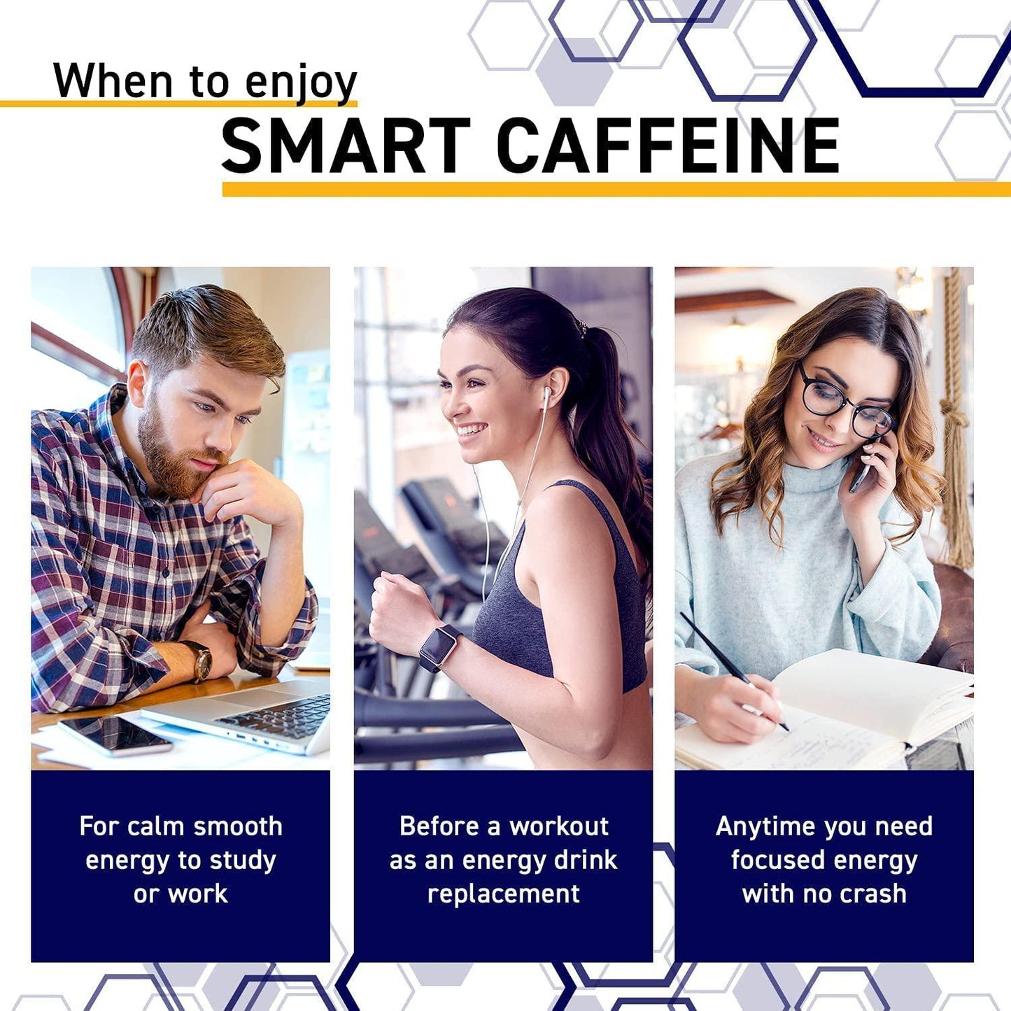 Natural Stacks Smart Caffeine Supplement 60ct - Instant Energy and Focus for Life School and Work - No Jitters and No Crash - Premium Sourced 100mg Caffeine from Coffee + 200mg L-Theanine from Green Tea