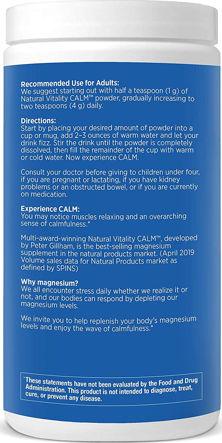 Natural Vitality Calm #1 Selling Magnesium Citrate Supplement, Anti-Stress Magnesium Supplement Drink Mix Powder- Raspberry Lemon, Vegan, Gluten Free and Non-GMO (Package May Vary), 16 oz 113 Servings