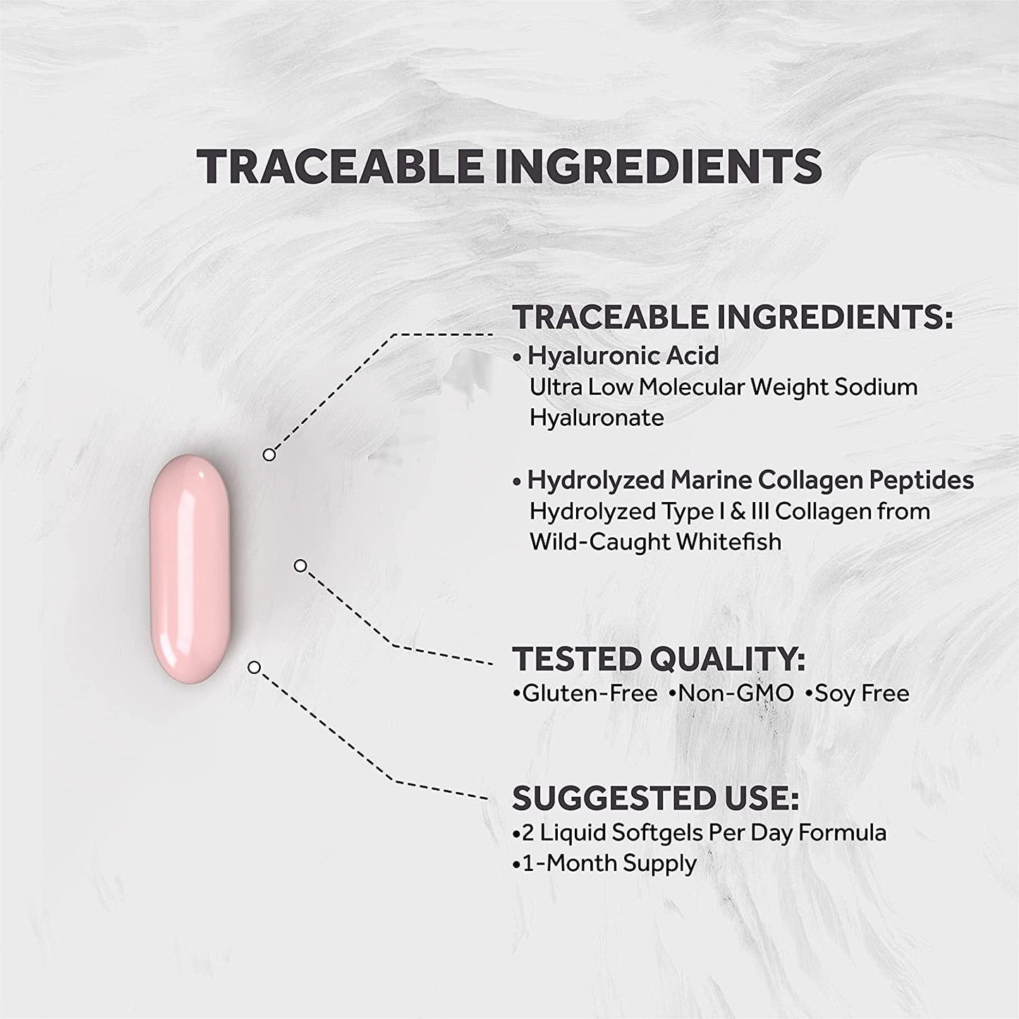 Naturalis Hyaluronic Acid (200mg) | Enhanced with Marine Hydrolyzed Collagen Peptides | Non-GMO, Gluten and Soy Free | 60 Softgels