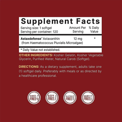 NatureBell Astaxanthin Softgel Supplement, Made with Astaxdefense, 12mg Astaxanthin Per Serving, 120 Softgels, Non-GMO