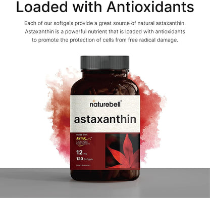 NatureBell Astaxanthin Softgel Supplement, Made with Astaxdefense, 12mg Astaxanthin Per Serving, 120 Softgels, Non-GMO