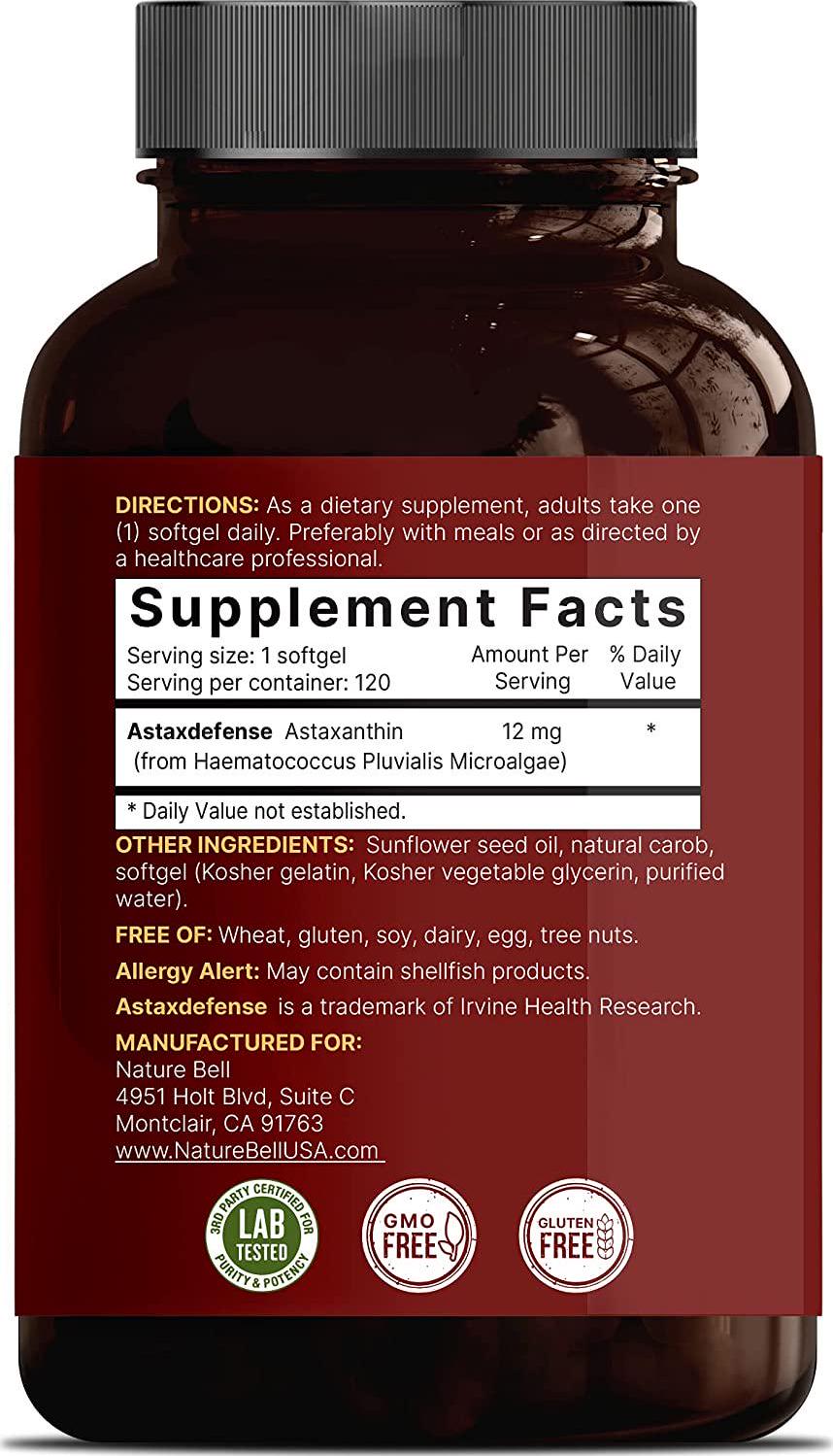 NatureBell Astaxanthin Softgel Supplement, Made with Astaxdefense, 12mg Astaxanthin Per Serving, 120 Softgels, Non-GMO