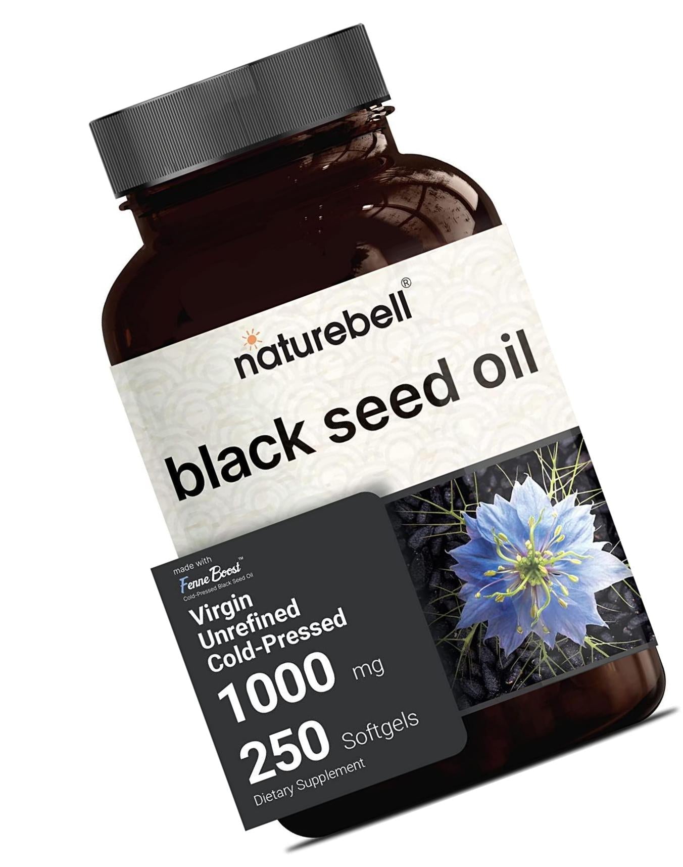 NatureBell Black Cumin Seed Oil Softgel Supplement, Made with Fenneboost, 1000mg Per Serving, 250 Softgels, Non-GMO