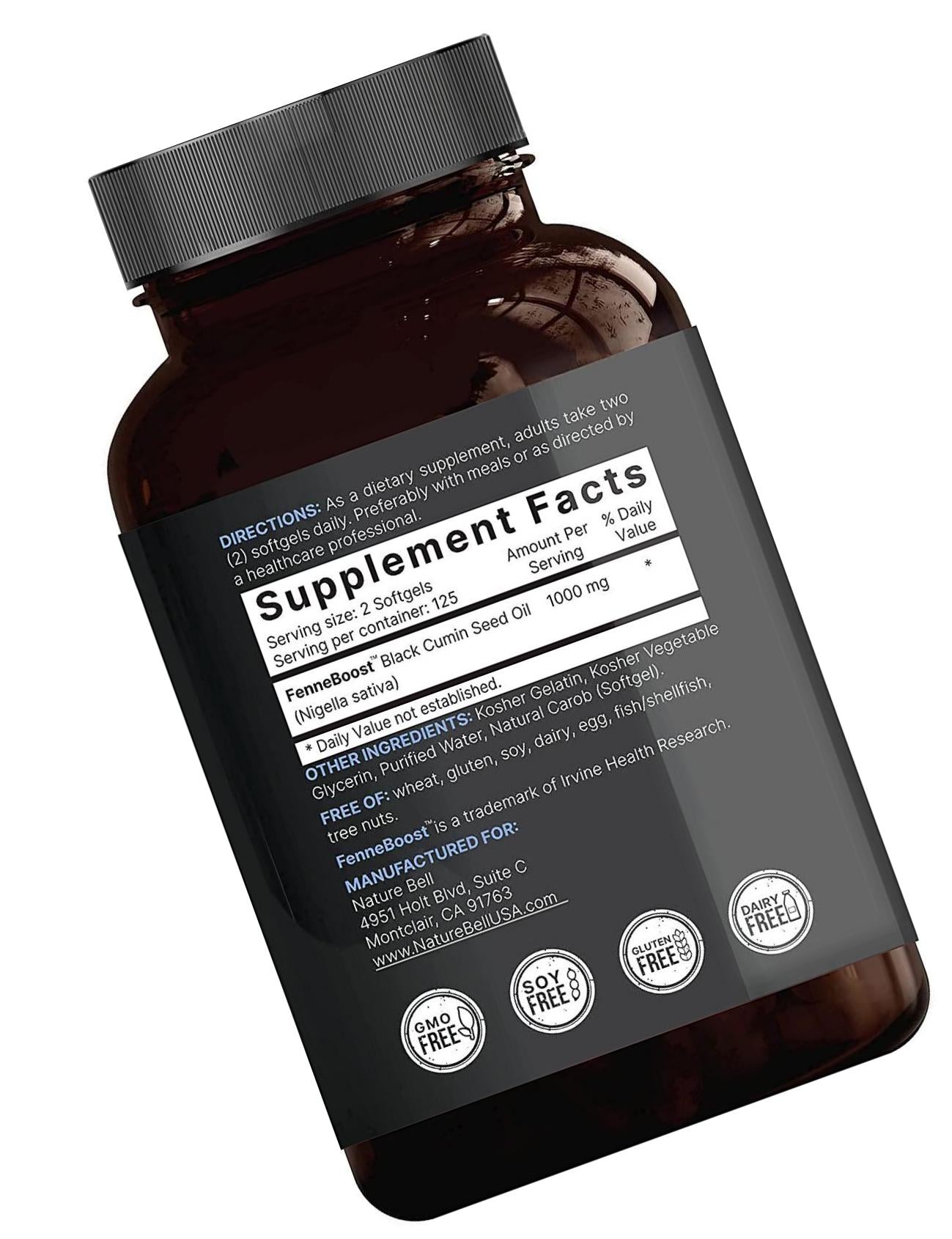 NatureBell Black Cumin Seed Oil Softgel Supplement, Made with Fenneboost, 1000mg Per Serving, 250 Softgels, Non-GMO