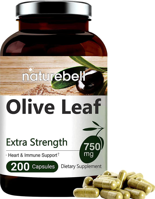 NatureBell Organically Grown Olive Leaf Extract 750mg, 180 Capsules, Active Polyphenols and Oleuropei, Supports Immune and Cardiovascular Health, Non-GMO and Made in USA