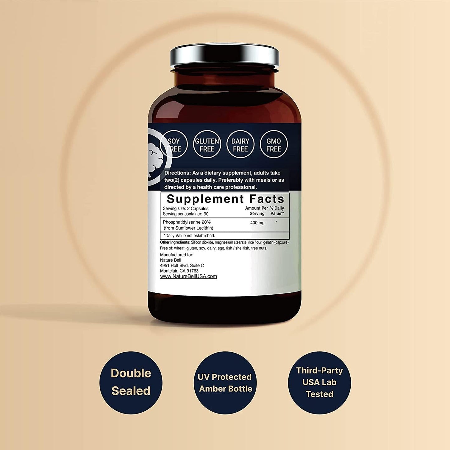 NatureBell PhosphatidylSerine 400mg Per Serving, 180 Capsules, No Soy, Made from Sunflower Lecithin, Strongly Supports Cognitive Health and Brain Function, No GMOs and Made in USA.