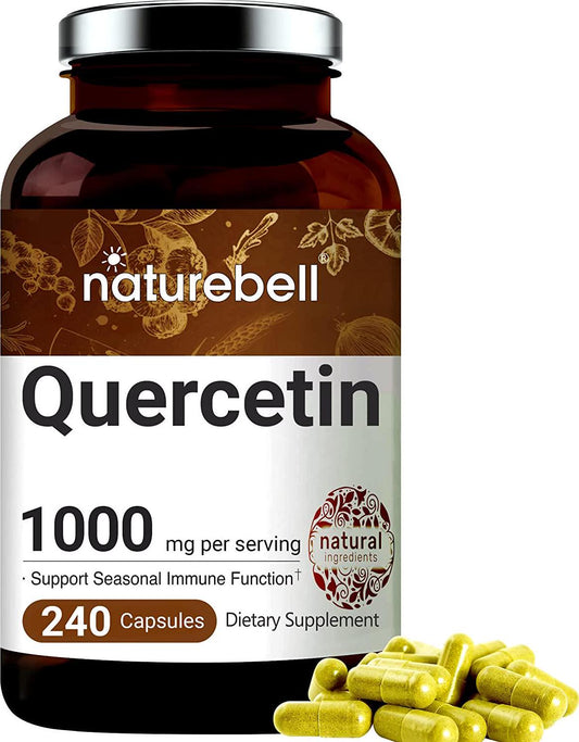 NatureBell Quercetin 1000mg Per Serving, 240 Capsules, Powerfully Supports Cardiovascular Health, Immune System and Bioflavonoids for Celllular Function, No GMOs and Made in USA.