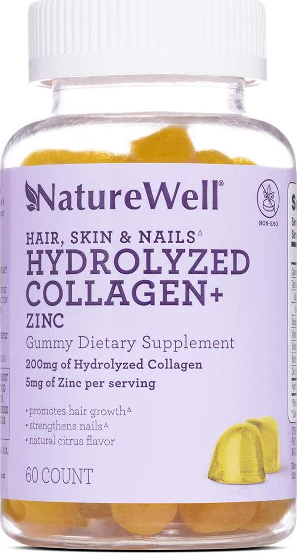 NatureWell Hair, Skin and Nails Hydrolyzed Collagen + Zinc Gummy Dietary Supplement, 60 Ct.