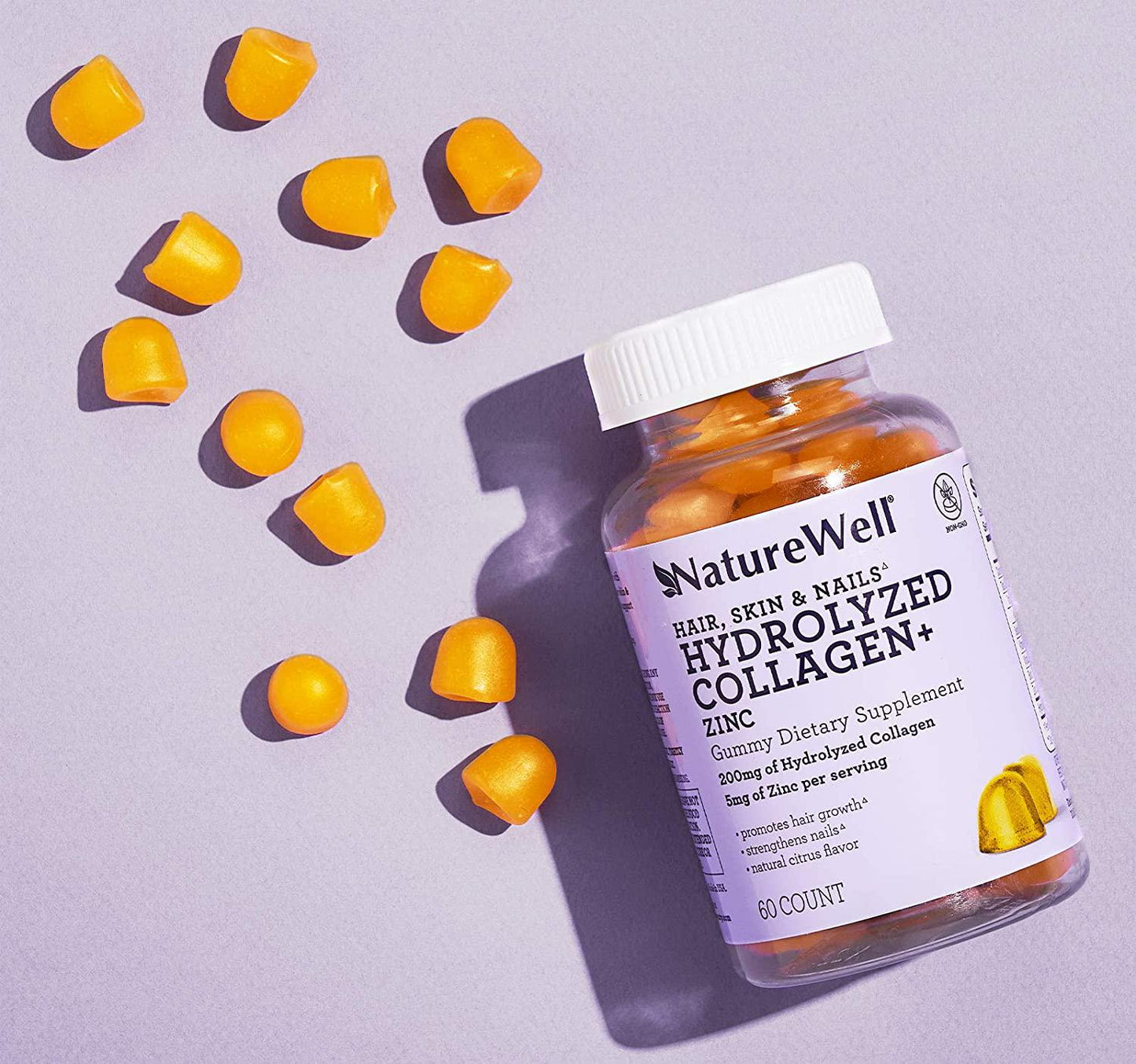 NatureWell Hair, Skin and Nails Hydrolyzed Collagen + Zinc Gummy Dietary Supplement, 60 Ct.