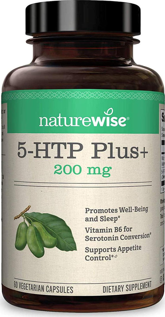 NatureWise 5-HTP Puls + Potency 200mg Mood Support, Natural Sleep Aid Promotes a Normal Weight, Easy-to-Digest Delayed Release Capsules, Enhanced w/ Vitamin B6, Non-GMO (2 Month Supply - 60 Count)