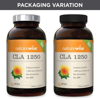 NatureWise CLA 1250, High Potency, Natural Weight Loss Exercise Enhancement | Increase Lean Muscle Mass, Non-Stimulating | Non-GMO, Gluten-Free, and 100% Safflower Oil [2 Month Supply - 180 count]