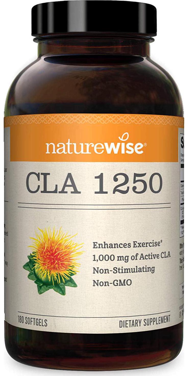 NatureWise CLA 1250, High Potency, Natural Weight Loss Exercise Enhancement | Increase Lean Muscle Mass, Non-Stimulating | Non-GMO, Gluten-Free, and 100% Safflower Oil [2 Month Supply - 180 count]