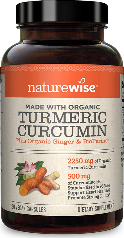 NatureWise Curcumin Turmeric 2250mg | 95% Curcuminoids and BioPerine Black Pepper Extract | Advanced Absorption for Cardiovascular Health Joint Support | Gluten Free Non-GMO [2 Month Supply - 180 Count]