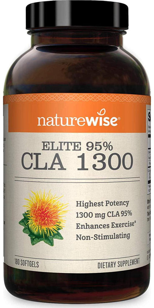 NatureWise Elite CLA 1300 Maximum Potency, 95% CLA Safflower Oil Workout Supplement, Natural Support for Muscle Retention and Growth, Non-Stimulating Formula and Gluten Free (2 Month Supply - 180 Count)