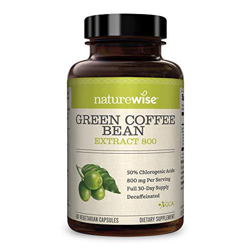 NatureWise Green Coffee Bean 800mg Max Potency Extract 50% Chlorogenic Acids, Raw Green Coffee Antioxidant Supplement and Metabolism Support for Normal Weight Maintenance, Non-GMO, Gluten-Free (1 Month)