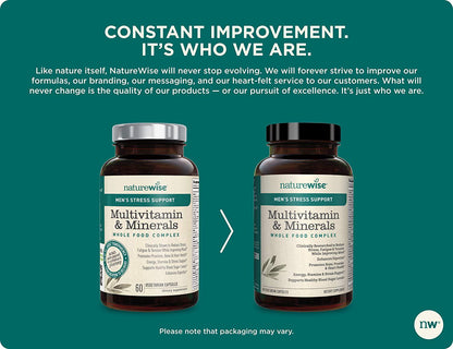 NatureWise Men s Whole Food Multivitamin with Stress Support | Minerals Complex + Sensoril Ashwagandha Organic Extract Clinically Proven Stress Support ( Watch Video in Images) [1 Month - 60 Count]