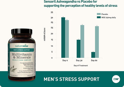 NatureWise Men s Whole Food Multivitamin with Stress Support | Minerals Complex + Sensoril Ashwagandha Organic Extract Clinically Proven Stress Support ( Watch Video in Images) [1 Month - 60 Count]