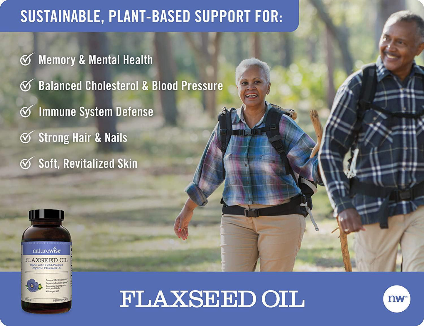 NatureWise Organic Flaxseed Oil Max 720mg ALA | Highest Potency Flax Oil Omega 3 for Cardiovascular, Brain, Immune Support and Healthy Hair, Skin, and Nails | Gluten Free Non-GMO [8 Month - 240 Softgels]