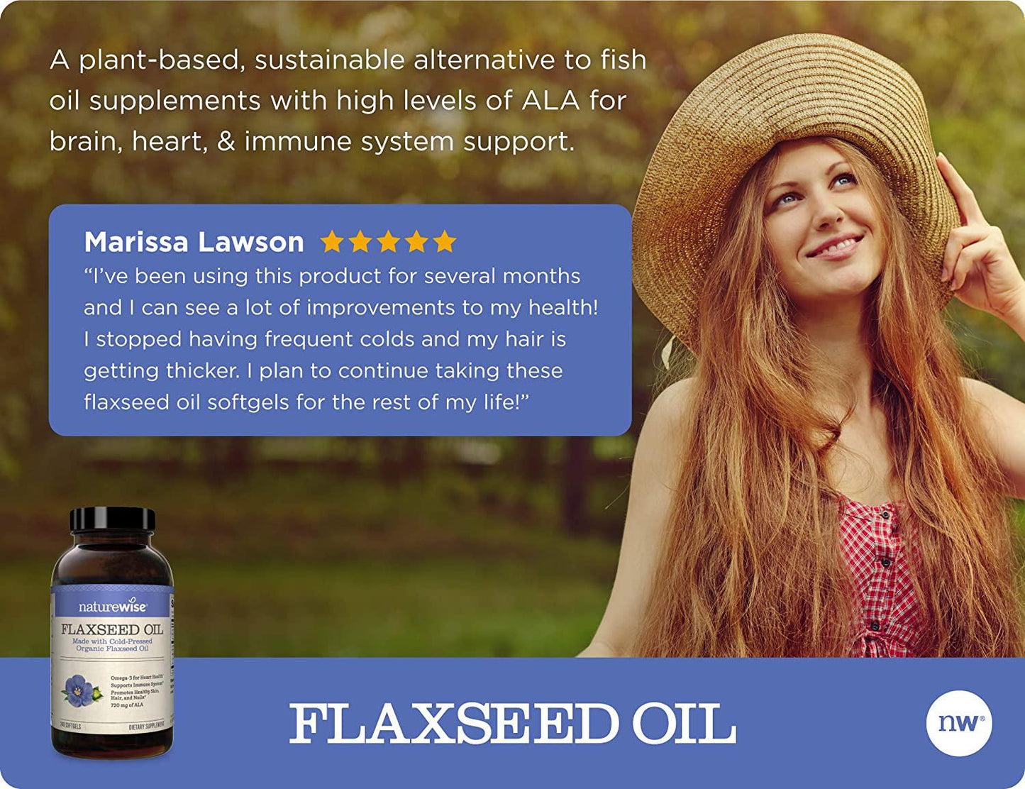 NatureWise Organic Flaxseed Oil Max 720mg ALA | Highest Potency Flax Oil Omega 3 for Cardiovascular, Brain, Immune Support and Healthy Hair, Skin, and Nails | Gluten Free Non-GMO [8 Month - 240 Softgels]