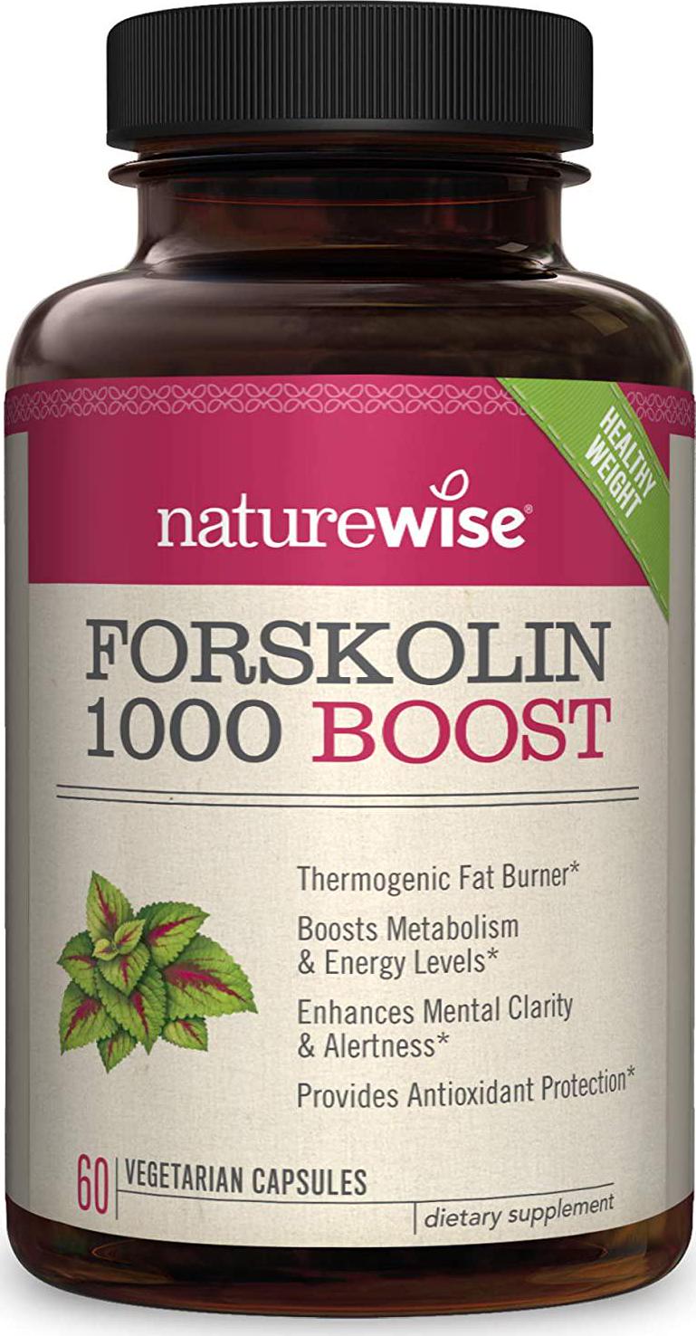 NatureWise Premium Forskolin 1000 Boost, Highest Concentration Pure Forskolin for Weight Maintenance and Natural Thermogenic Blend with Green Tea, Yerba Mate, Guarana, Coleus Forskohlii (1 Month Supply)