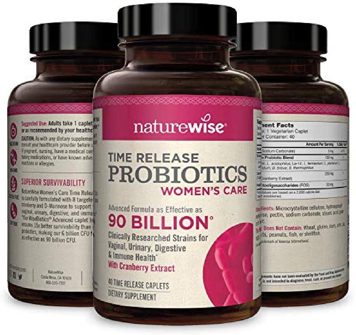 NatureWise Probiotics for Women | Time-Release Probiotic Supplement Comparable to 90 Billion CFU | Cranberry and D Mannose for Vaginal, Urinary, Digestive and Immune Health (Packaging May Vary) [1 Month]