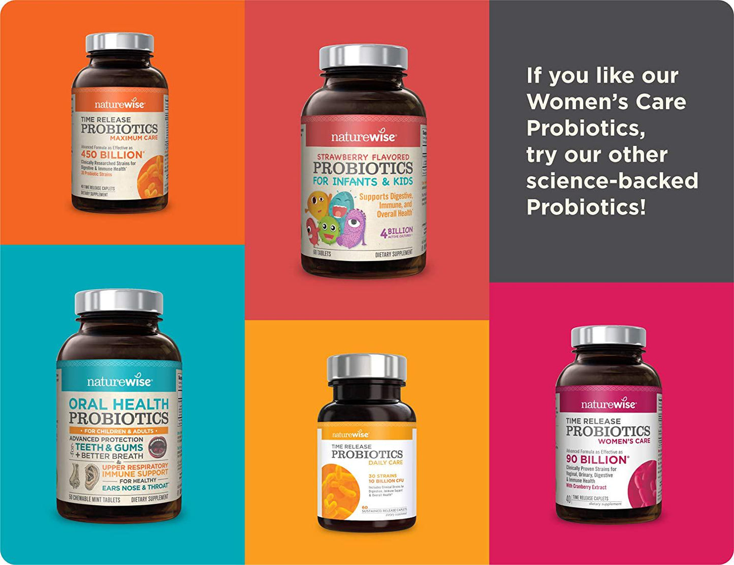 NatureWise Probiotics for Women | Time-Release Probiotic Supplement Comparable to 90 Billion CFU | Cranberry and D Mannose for Vaginal, Urinary, Digestive and Immune Health (Packaging May Vary) [1 Month]