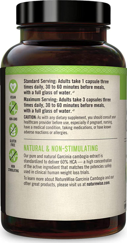 NatureWise Pure Garcinia Cambogia (2 Month Supply) 100% Natural HCA Extract Concentrated to 60% to Support Metabolic Processes and Discourage Cravings with Superior Absorption (180 Count)