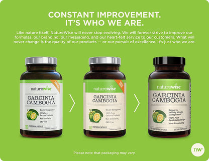 NatureWise Pure Garcinia Cambogia (2 Month Supply) 100% Natural HCA Extract Concentrated to 60% to Support Metabolic Processes and Discourage Cravings with Superior Absorption (180 Count)