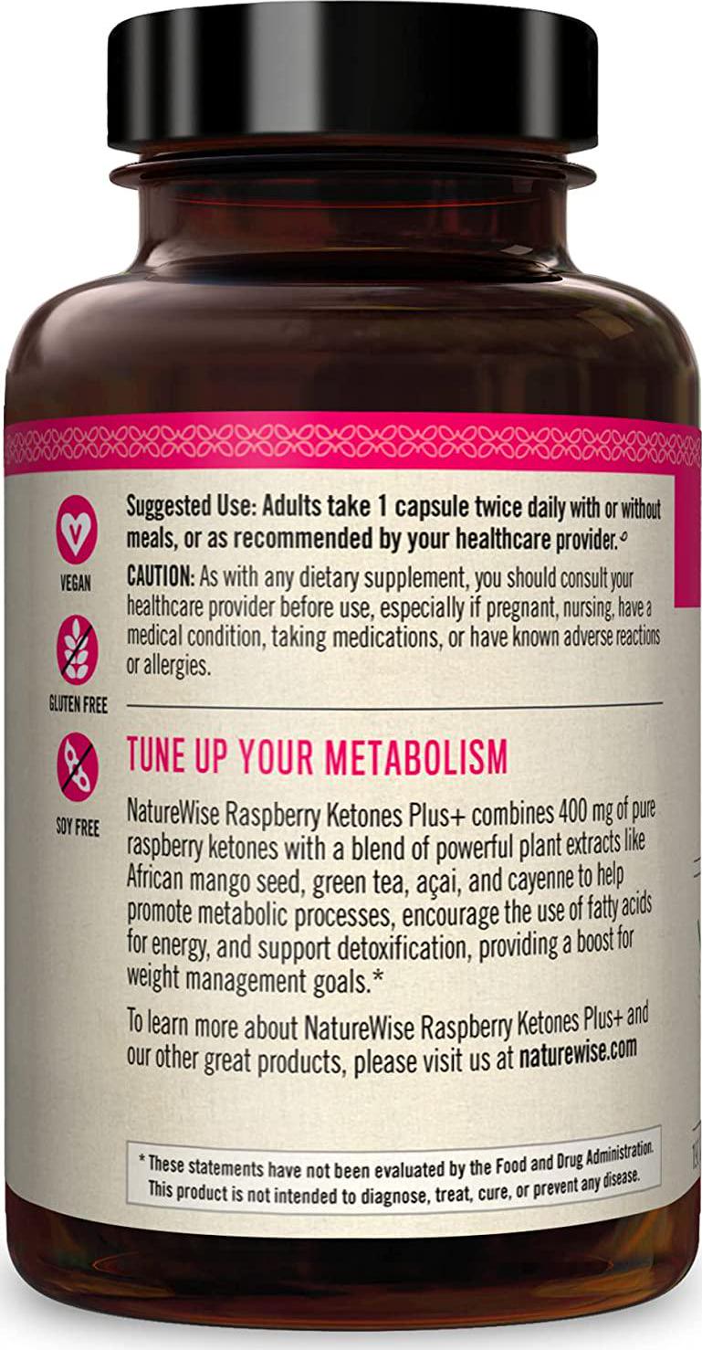 NatureWise Raspberry Ketones Plus - Advanced Antioxidant Blend Boosts Energy, Supports Normal Weight and Metabolic Processes, Vegan and Gluten-Free (2 Month Supply - 120 Veggie Capsules)