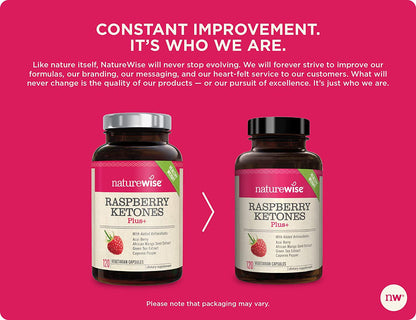 NatureWise Raspberry Ketones Plus - Advanced Antioxidant Blend Boosts Energy, Supports Normal Weight and Metabolic Processes, Vegan and Gluten-Free (2 Month Supply - 120 Veggie Capsules)