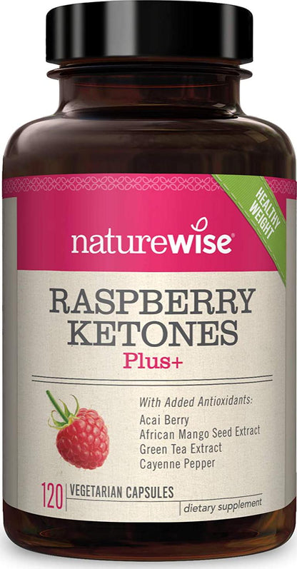 NatureWise Raspberry Ketones Plus - Advanced Antioxidant Blend Boosts Energy, Supports Normal Weight and Metabolic Processes, Vegan and Gluten-Free (2 Month Supply - 120 Veggie Capsules)