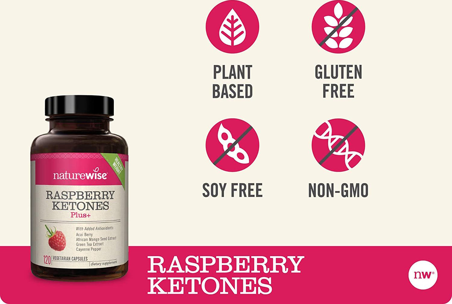 NatureWise Raspberry Ketones Plus - Advanced Antioxidant Blend Boosts Energy, Supports Normal Weight and Metabolic Processes, Vegan and Gluten-Free (2 Month Supply - 120 Veggie Capsules)