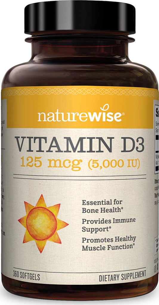 NatureWise Vitamin D3 5,000 IU for Healthy Muscle Function, Bone Health and Immune Support, Non-GMO in Cold-Pressed Organic Olive Oil,Gluten-Free, 1-year supply, 360 count