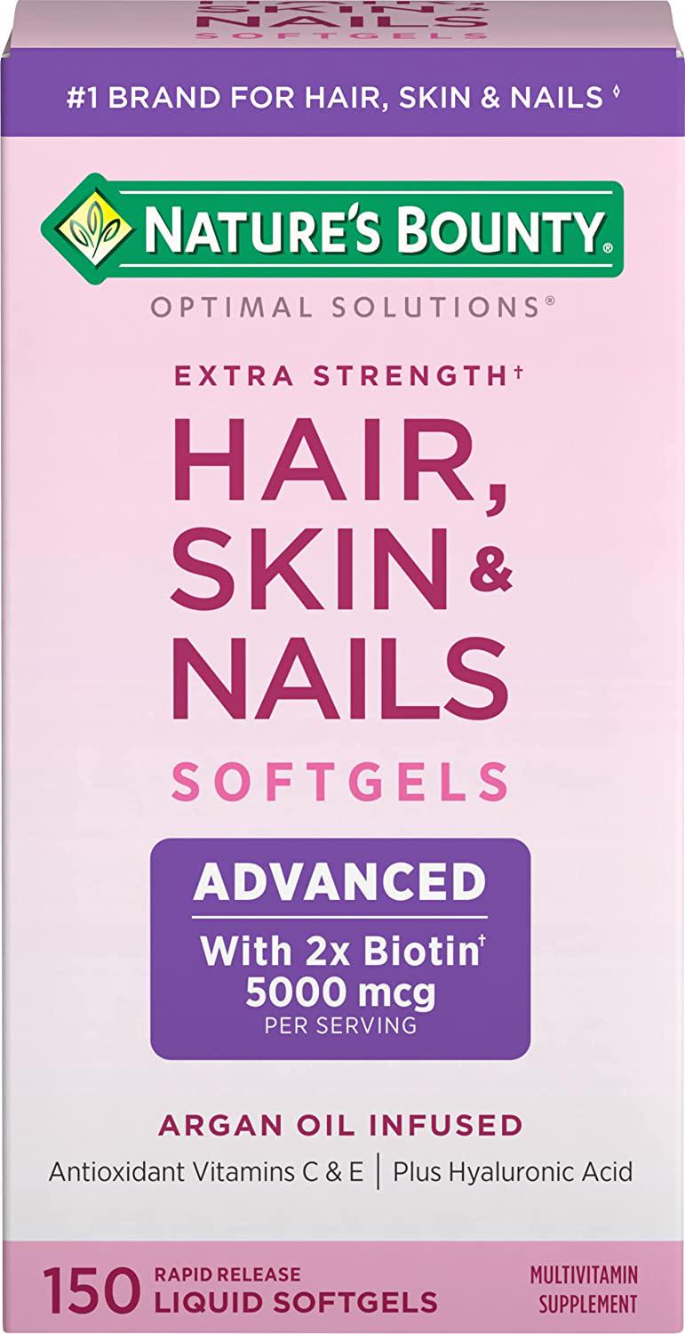 Nature's Bounty Hair, Skin and Nails Rapid Release Softgels, Argan-Infused Vitamin Supplement with Biotin and Hyaluronic Acid, Supports Hair, Skin, and Nail Health for Women, 150 Count