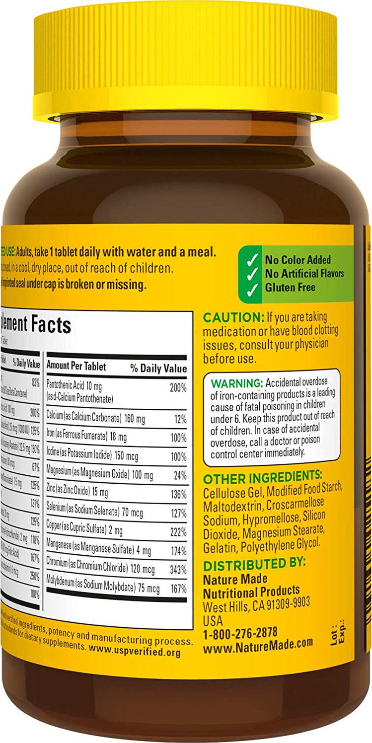 Nature Made Multivitamin Tablets with Iron, Dietary Supplement for Daily Nutritional Support, 130 Tablets, 130 Day Supply